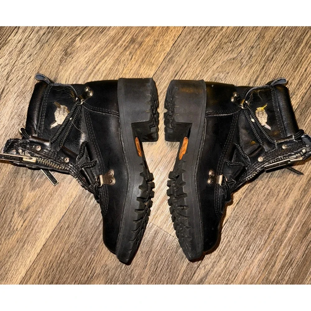 Harley Davidson Brake Light Boots Kids Double Zipper Black Chunky Youth Sz 10